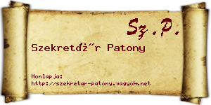 Szekretár Patony névjegykártya